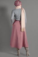 Tesettür giyim PUDRA KEMER DETAYLI SÜET ETEK 018 