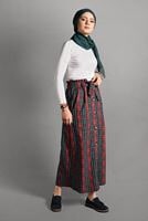 Tesettür giyim KIRMIZI EKOSE DESEN KUŞAKLI ETEK 518