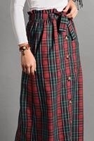 Tesettür giyim KIRMIZI EKOSE DESEN KUŞAKLI ETEK 518