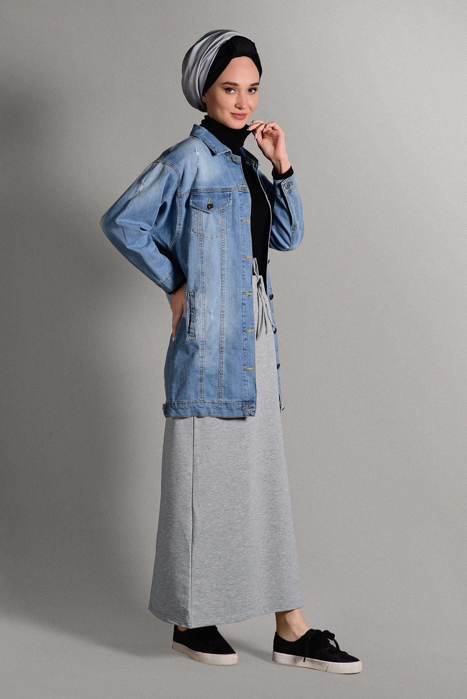 Tesettür giyim GRİ CEPLİ SPOR ETEK 2510