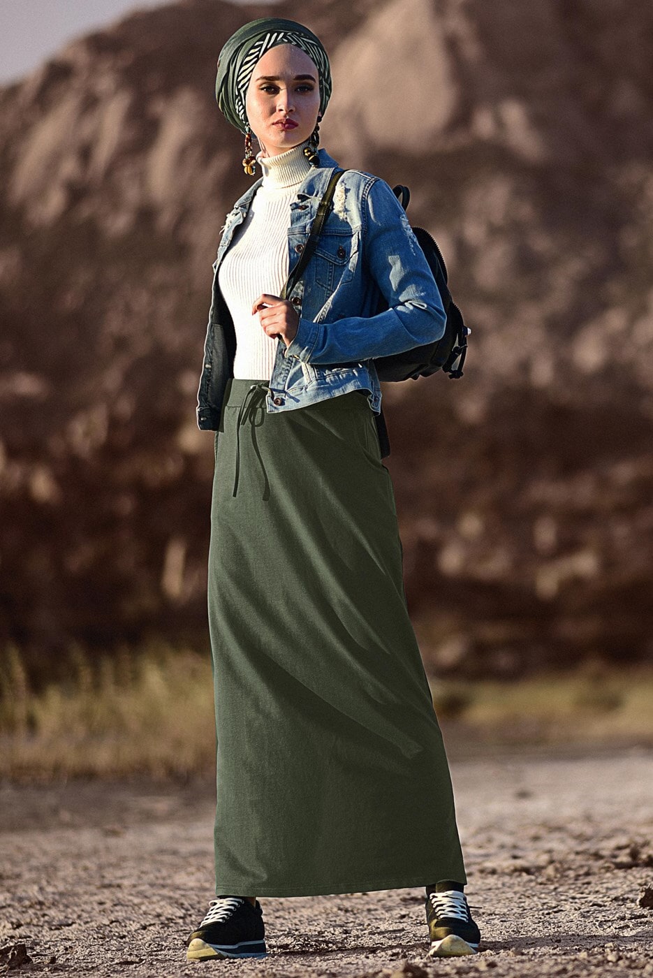 Hijab clothing KHAKI SPORT SKIRT WITH POCKETS 2510