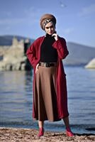 Hijab clothing BROWN BELTED FELT FABRIC SKIRT 4039