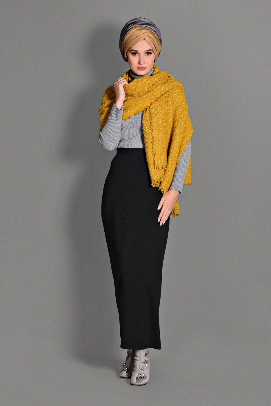 Tesettür giyim SİYAH YÜKSEK BEL ETEK 6087 