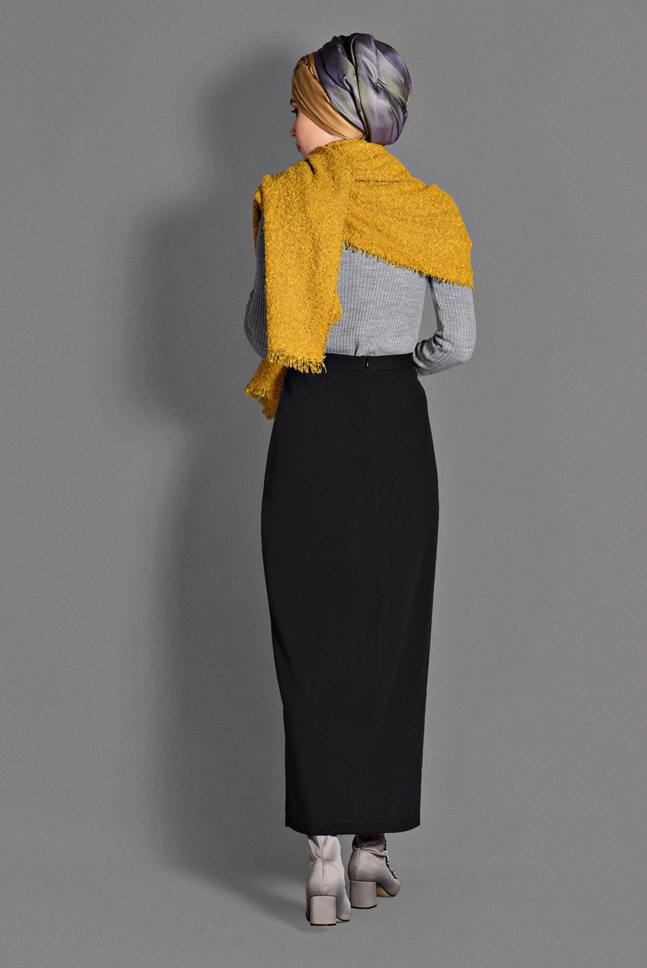 Tesettür giyim SİYAH YÜKSEK BEL ETEK 6087 