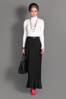 Tesettür giyim SİYAH ETEK UCU VOLANLI KEMERLİ ETEK 6099 