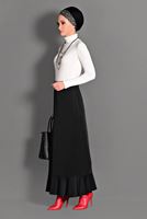 Tesettür giyim SİYAH ETEK UCU VOLANLI KEMERLİ ETEK 6099 