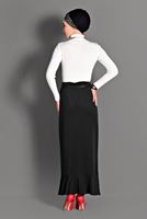 Tesettür giyim SİYAH ETEK UCU VOLANLI KEMERLİ ETEK 6099 