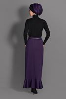 Tesettür giyim MOR ETEK UCU VOLANLI KEMERLİ ETEK 6099 