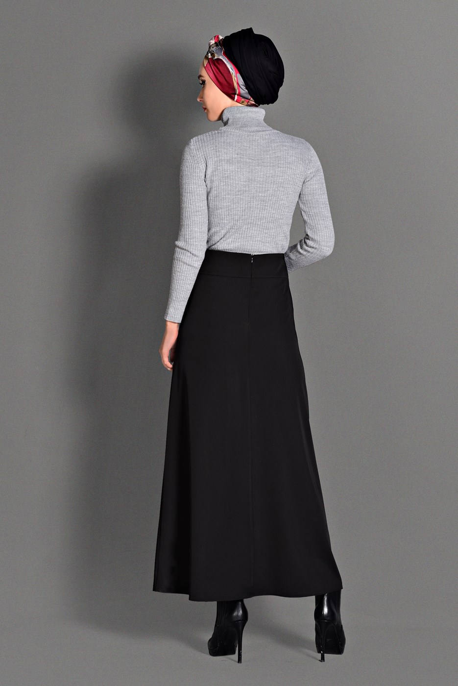 Tesettür giyim SİYAH BELİ TAŞ DETAYLI ETEK 6101 