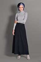 Tesettür giyim LACİVERT BELİ TAŞ DETAYLI ETEK 6101 