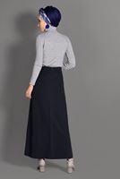 Tesettür giyim LACİVERT BELİ TAŞ DETAYLI ETEK 6101 