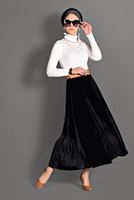 Tesettür giyim SİYAH KLOŞ KADİFE ETEK  6104