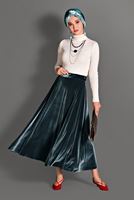 Tesettür giyim GRİ KLOŞ KADİFE ETEK  6104