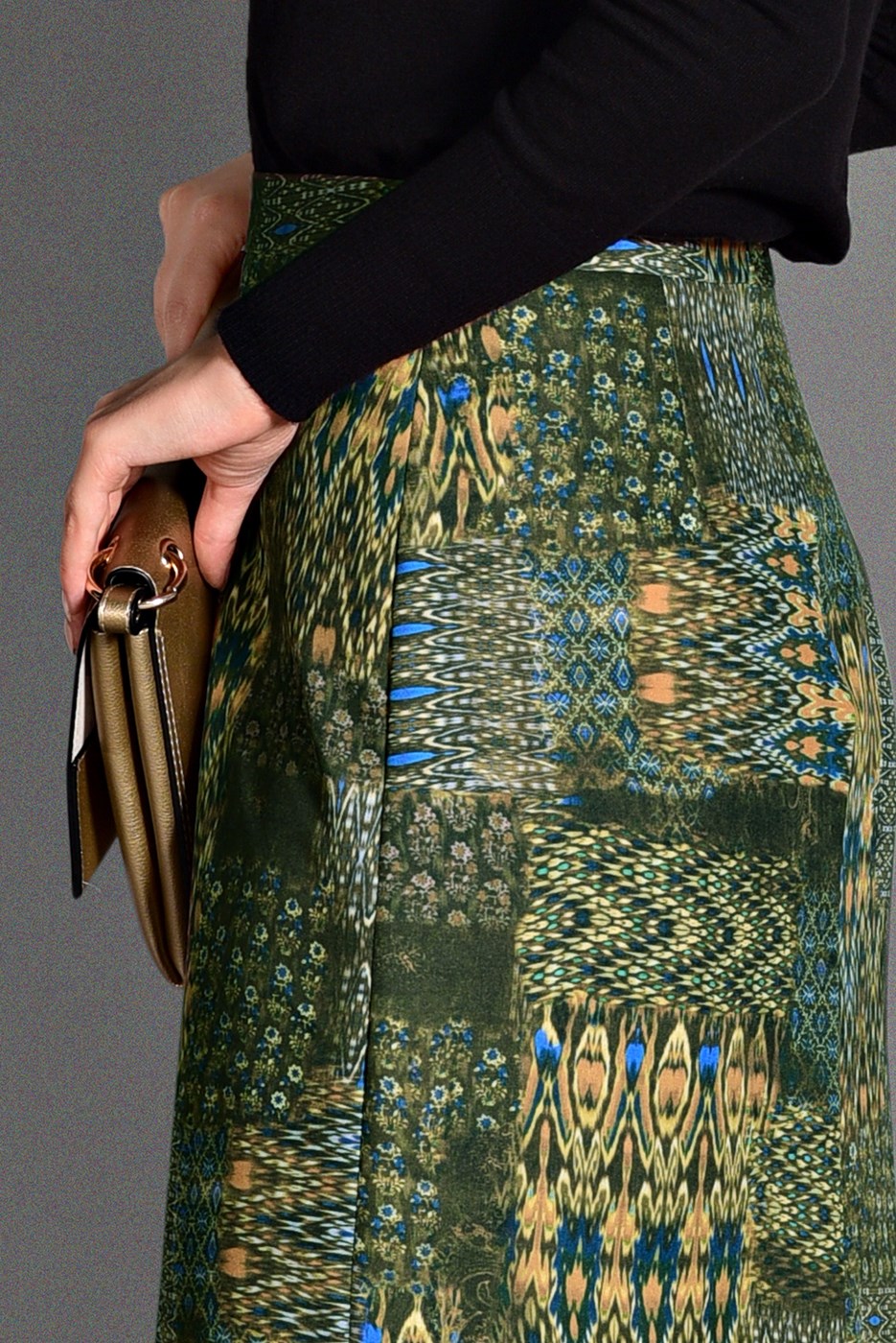 Tesettür giyim HAKİ DESENLİ ETEK 6105