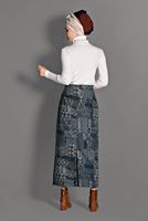 Tesettür giyim LACİVERT DESENLİ ETEK 6105