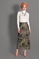 Tesettür giyim KAHVE DESENLİ ETEK 6105