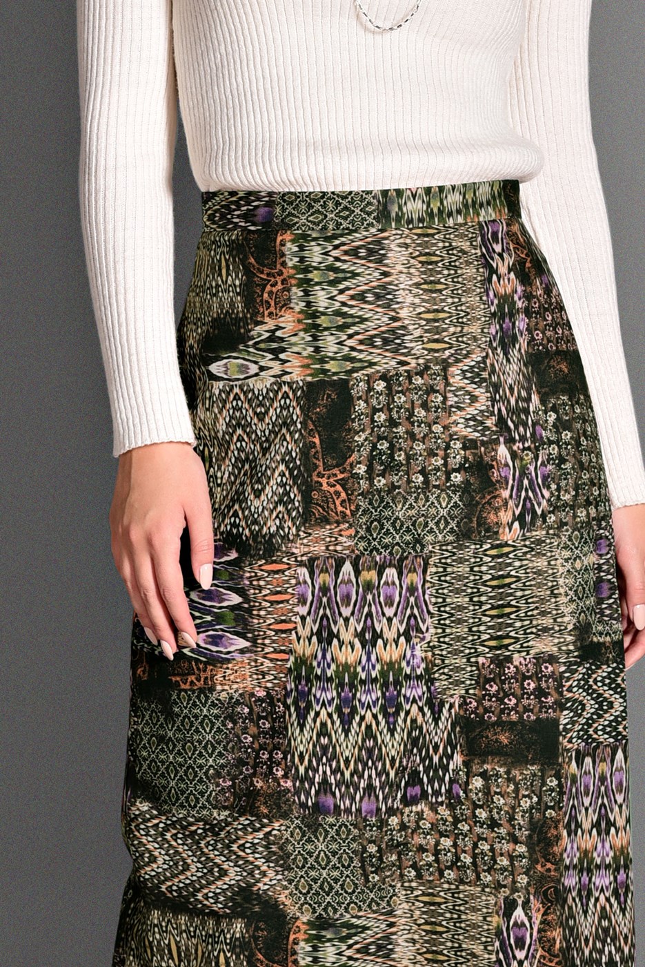 Tesettür giyim KAHVE DESENLİ ETEK 6105