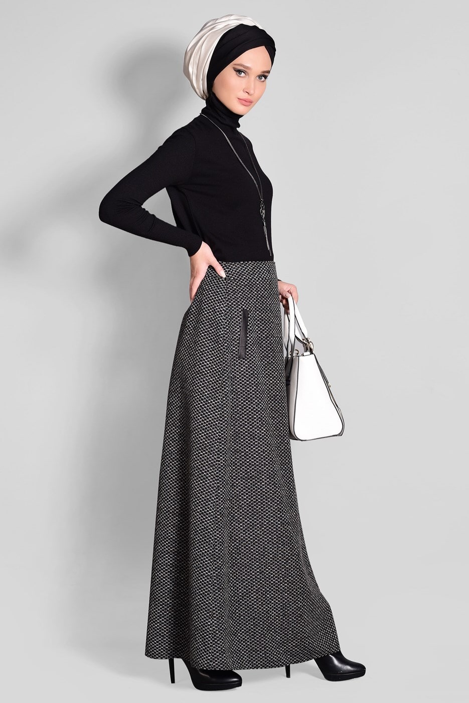 Tesettür giyim SİYAH CEP DETAYLI ETEK 6114 