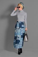 Tesettür giyim LACİVERT MİX DESEN ETEK 6136 