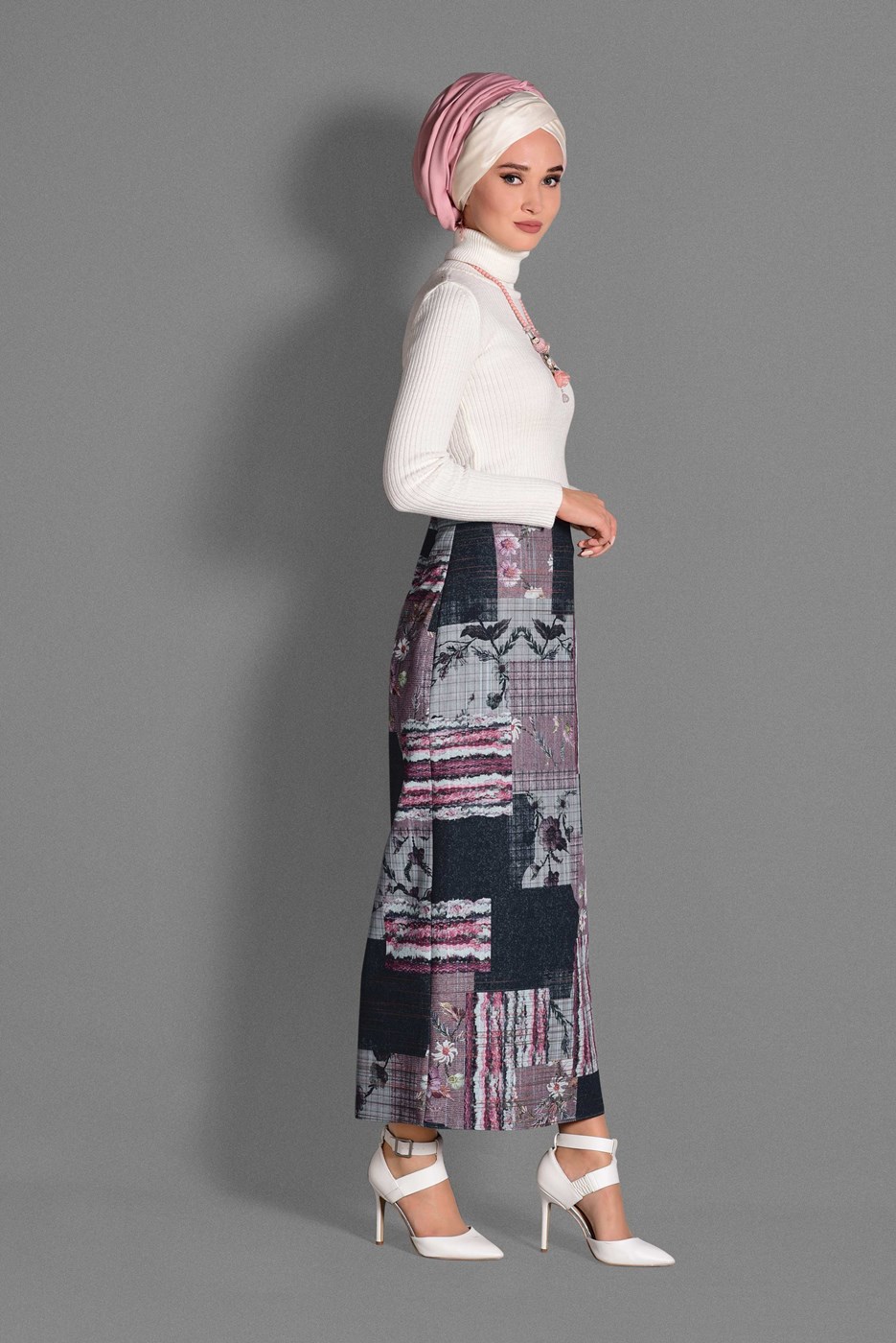 Tesettür giyim MÜRDÜM MİX DESEN ETEK 6136 