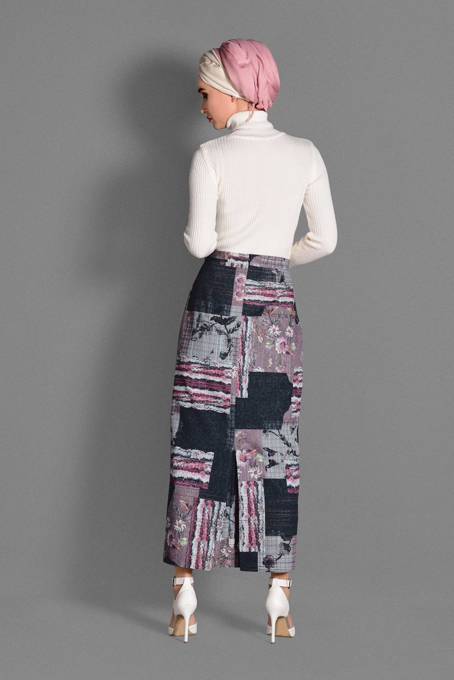 Tesettür giyim MÜRDÜM MİX DESEN ETEK 6136 