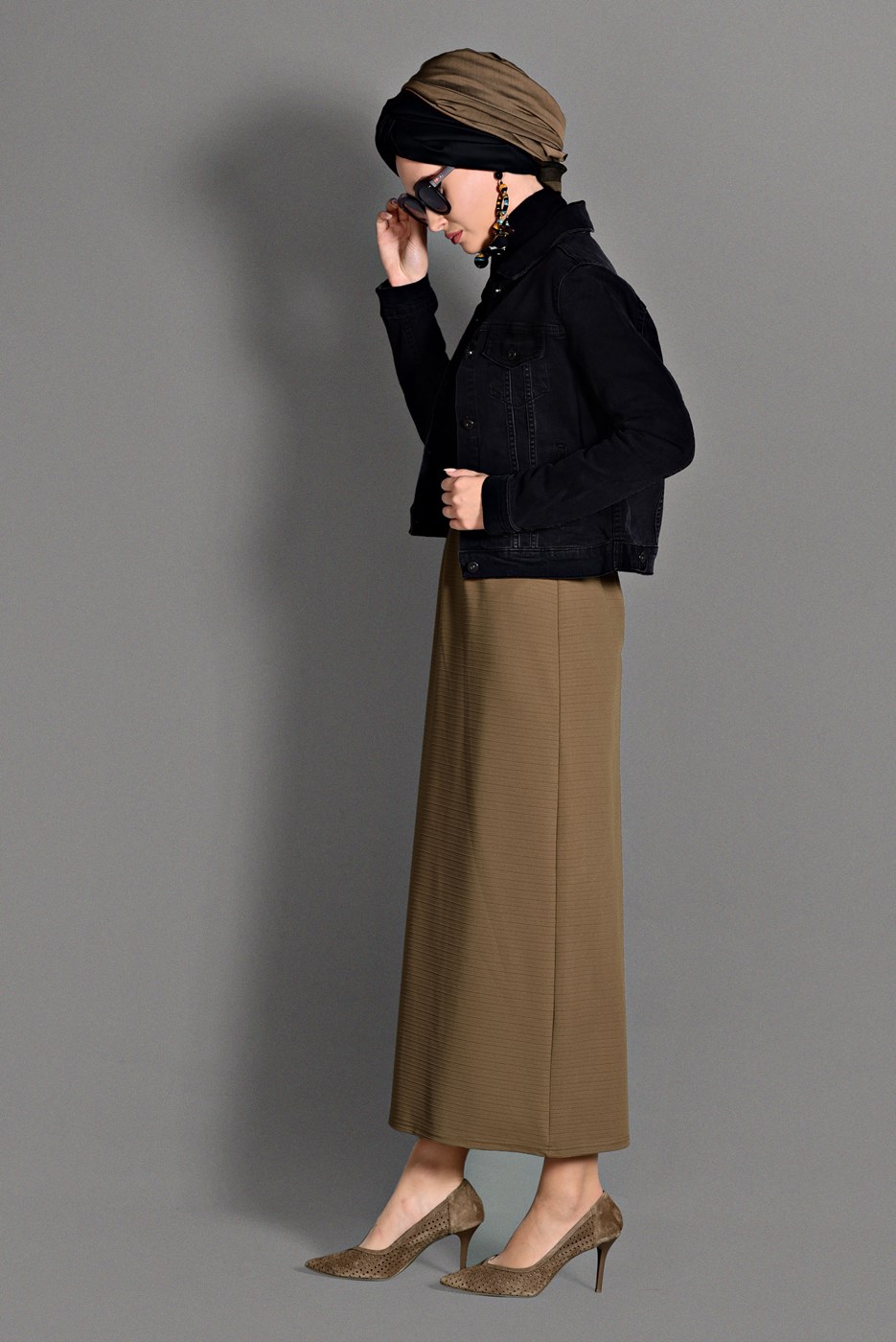 Tesettür giyim KAHVE BELİ LASTİKLİ ETEK 6147 