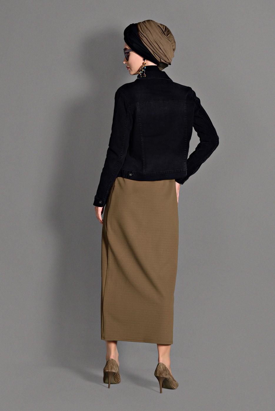 Tesettür giyim KAHVE BELİ LASTİKLİ ETEK 6147 