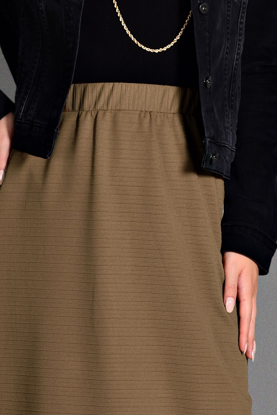 Tesettür giyim KAHVE BELİ LASTİKLİ ETEK 6147 