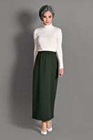 Tesettür giyim HAKİ BELİ LASTİKLİ ETEK 6147 