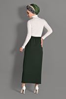 Tesettür giyim HAKİ BELİ LASTİKLİ ETEK 6147 