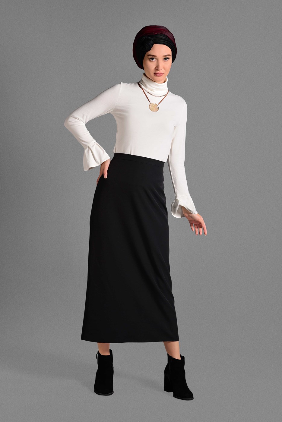 Hijab clothing BLACK HIGH WAIST TUBE SKIRT 9819 