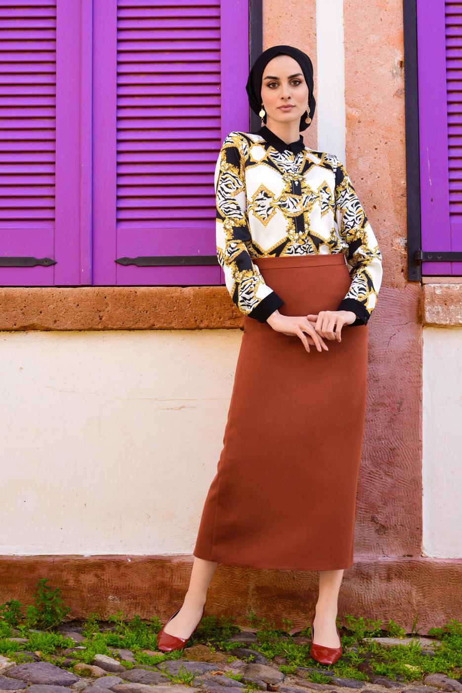 Hijab clothing BROWN HIGH WAIST TUBE SKIRT 9819 