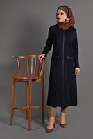 Tesettür giyim LACİVERT  PETEK KUMAŞ FERMUARLI TRENÇKOT 35157