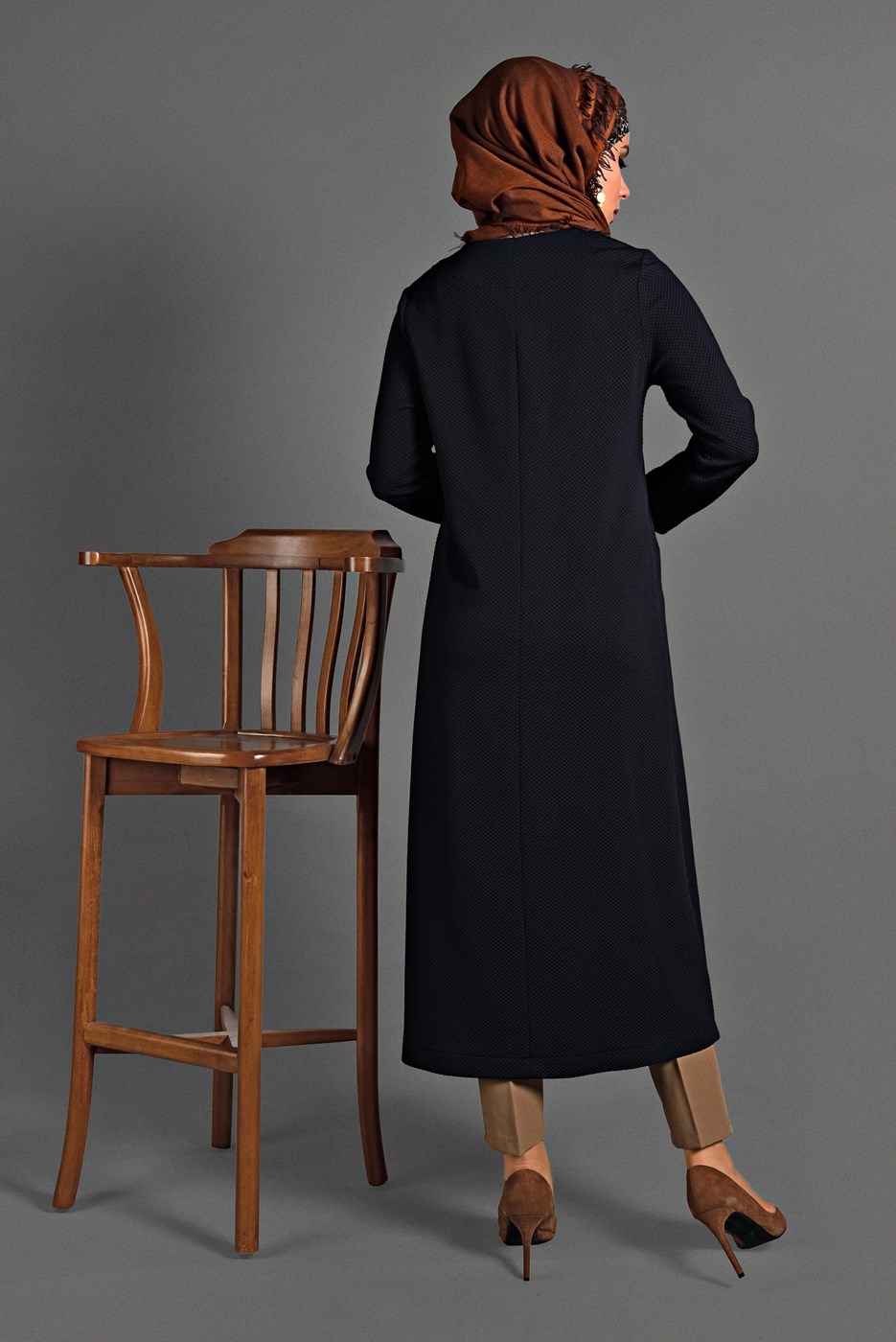 Tesettür giyim LACİVERT  PETEK KUMAŞ FERMUARLI TRENÇKOT 35157