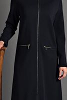 Tesettür giyim LACİVERT  PETEK KUMAŞ FERMUARLI TRENÇKOT 35157