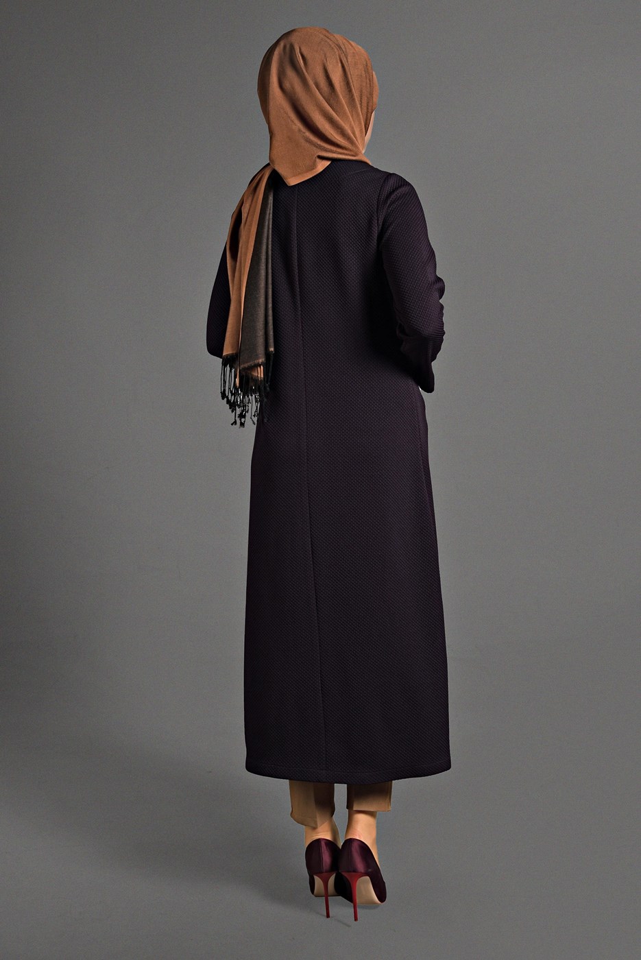 Tesettür giyim MÜRDÜM  PETEK KUMAŞ FERMUARLI TRENÇKOT 35157