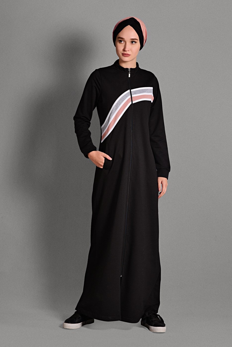 Hijab clothing BLACK ZIPPED SPORT TOPCOAT 0128 