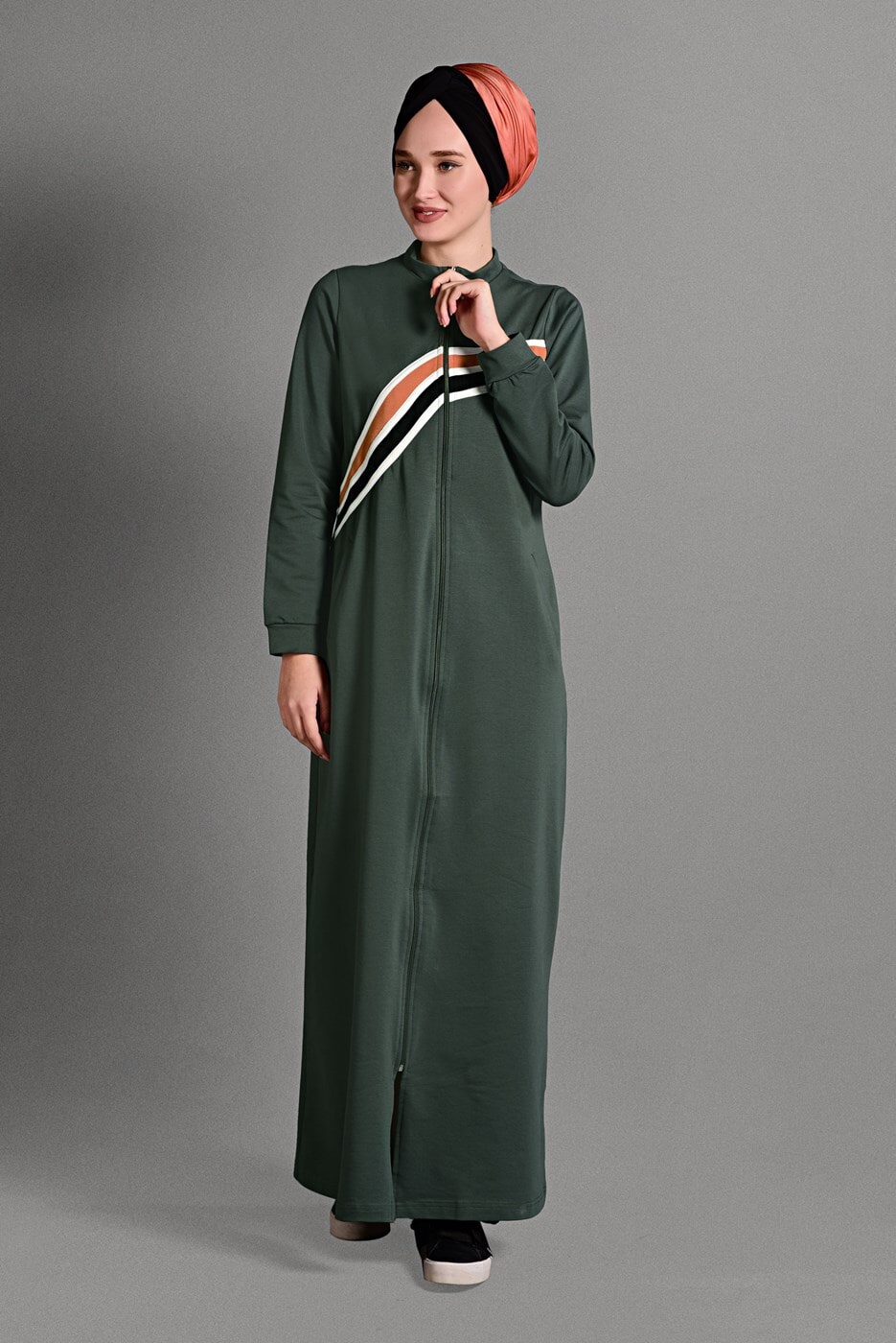 Vêtements hijab KAKI PARDESSU SPORT À ZIPPÉ 0128