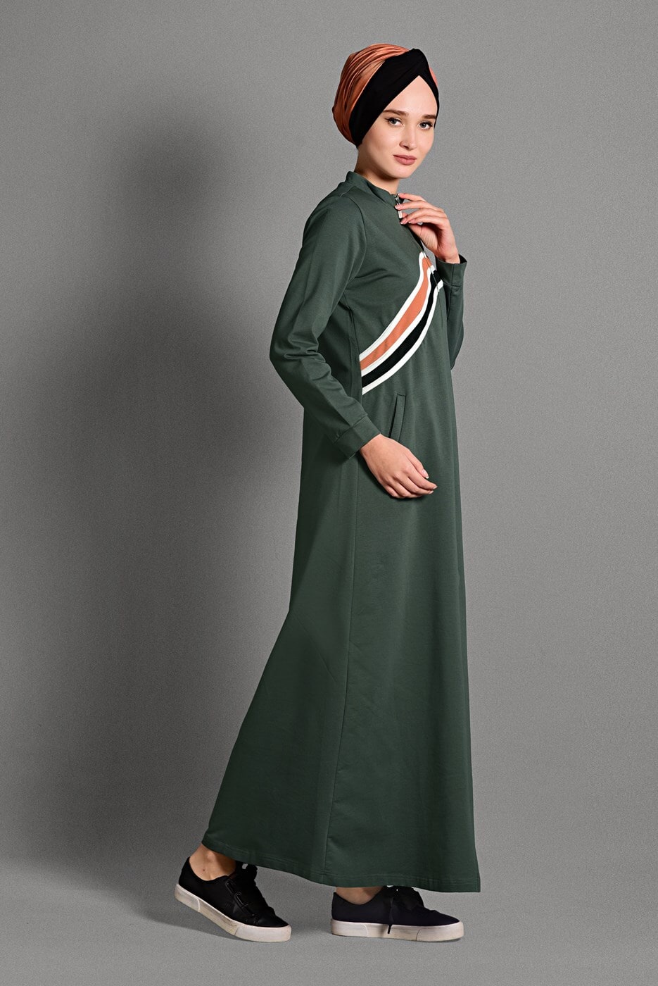 Vêtements hijab KAKI PARDESSU SPORT À ZIPPÉ 0128