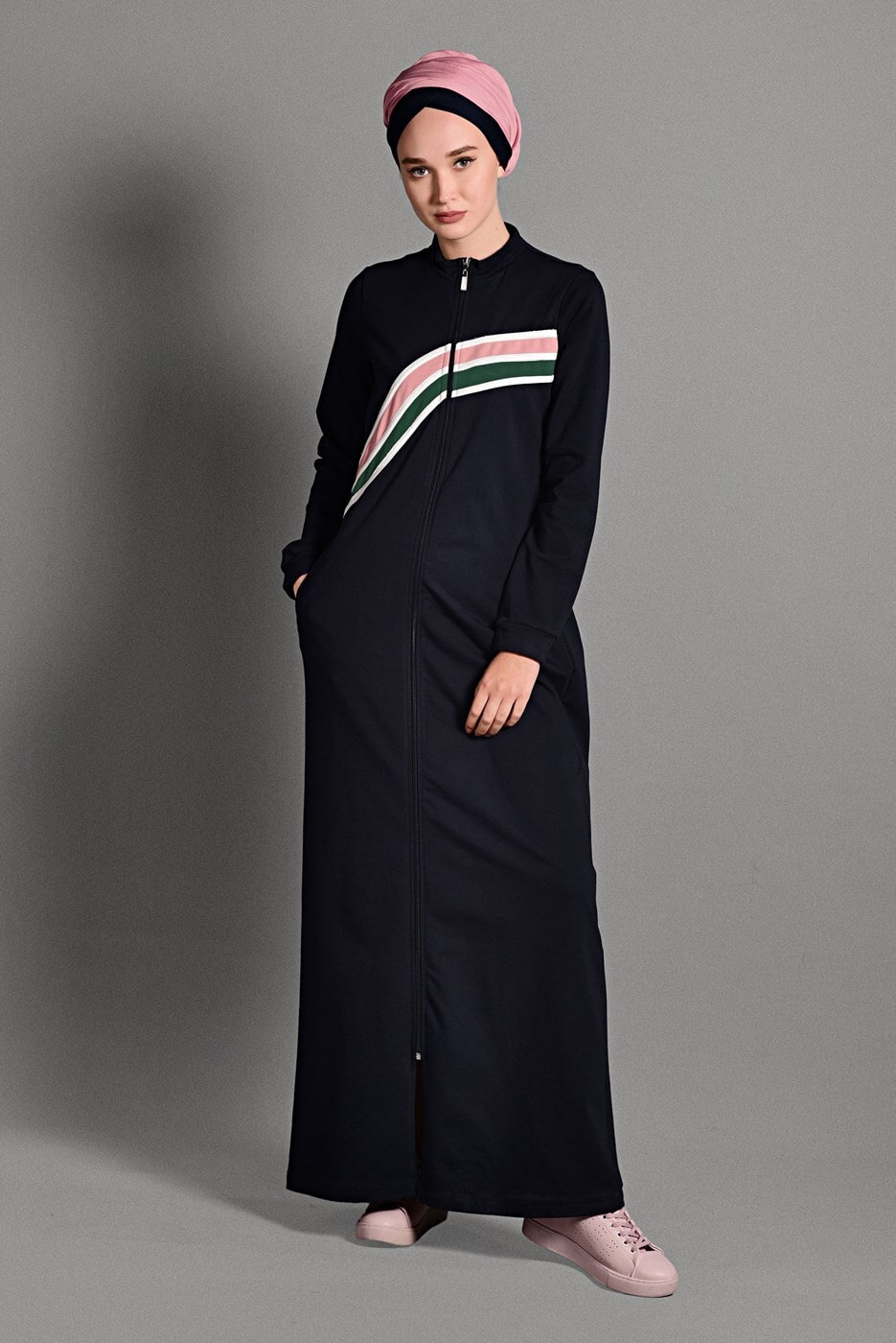 Hijab clothing NAVY BLUE ZIPPED SPORT TOPCOAT 0128 