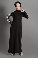 Tesettür giyim SİYAH FERMUARLI ÇİZGİ DETAYLI SPOR FERACE 8028 