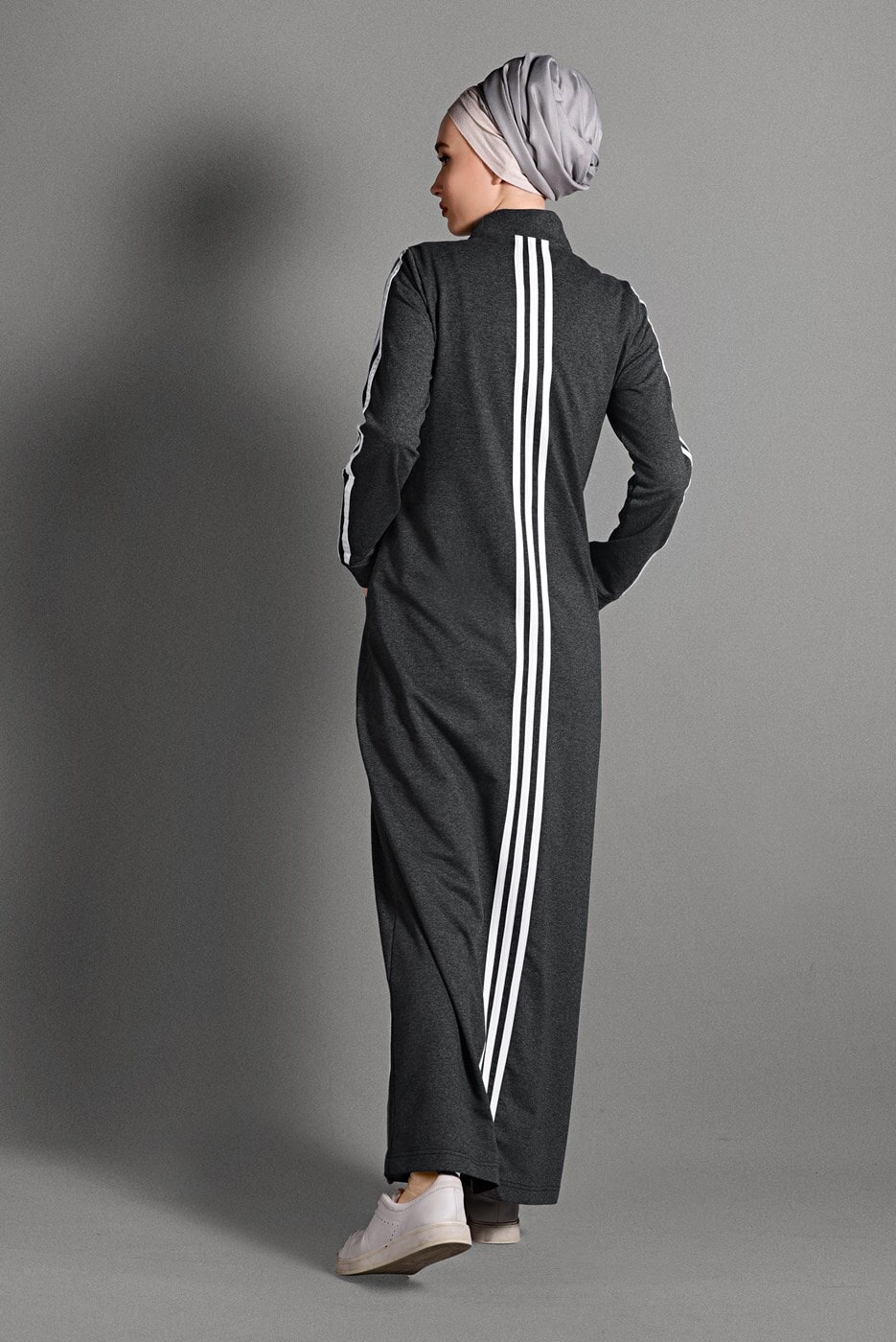 Vêtements hijab GRIS PARDESSU SPORT ZIPPÉ À RAYURES 8028