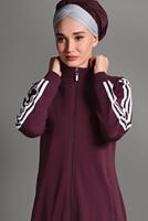 Hijab clothing CLARET RED ZIPPED STRIPPED SPORT TOPCOAT 8028 