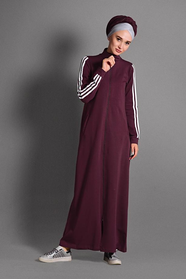 Vêtements hijab  ZIPPED STRIPPED SPORT TOPCOAT 8028  - TRENDTESETTÜR