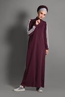Hijab clothing CLARET RED ZIPPED STRIPPED SPORT TOPCOAT 8028 