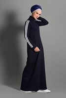 Tesettür giyim LACİVERT FERMUARLI ÇİZGİ DETAYLI SPOR FERACE 8028 