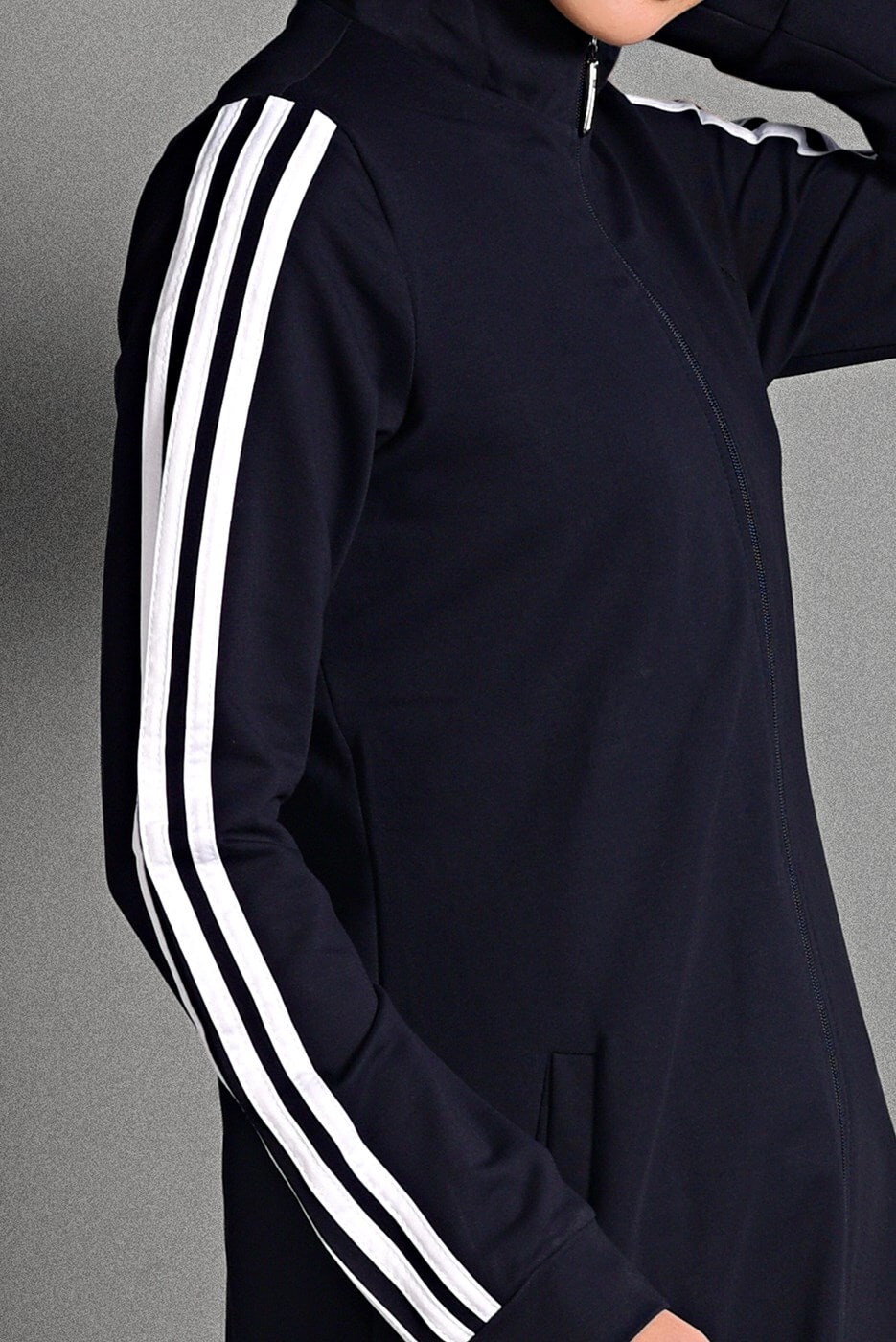 Tesettür giyim LACİVERT FERMUARLI ÇİZGİ DETAYLI SPOR FERACE 8028 