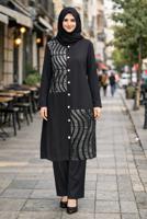 Tesettür giyim SİYAH DÜĞMELİ HIRKA T 2848