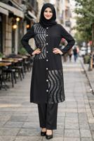 Tesettür giyim SİYAH DÜĞMELİ HIRKA T 2848