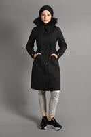 Tesettür giyim SİYAH KAPÜŞONLU FERMUAR DETAYLI KABAN  053 